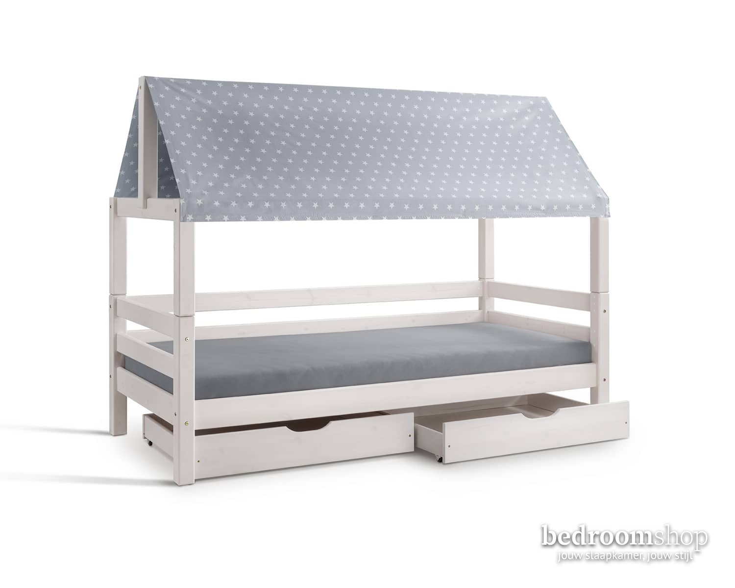 Huisbed wit bedframe met sterrendoek