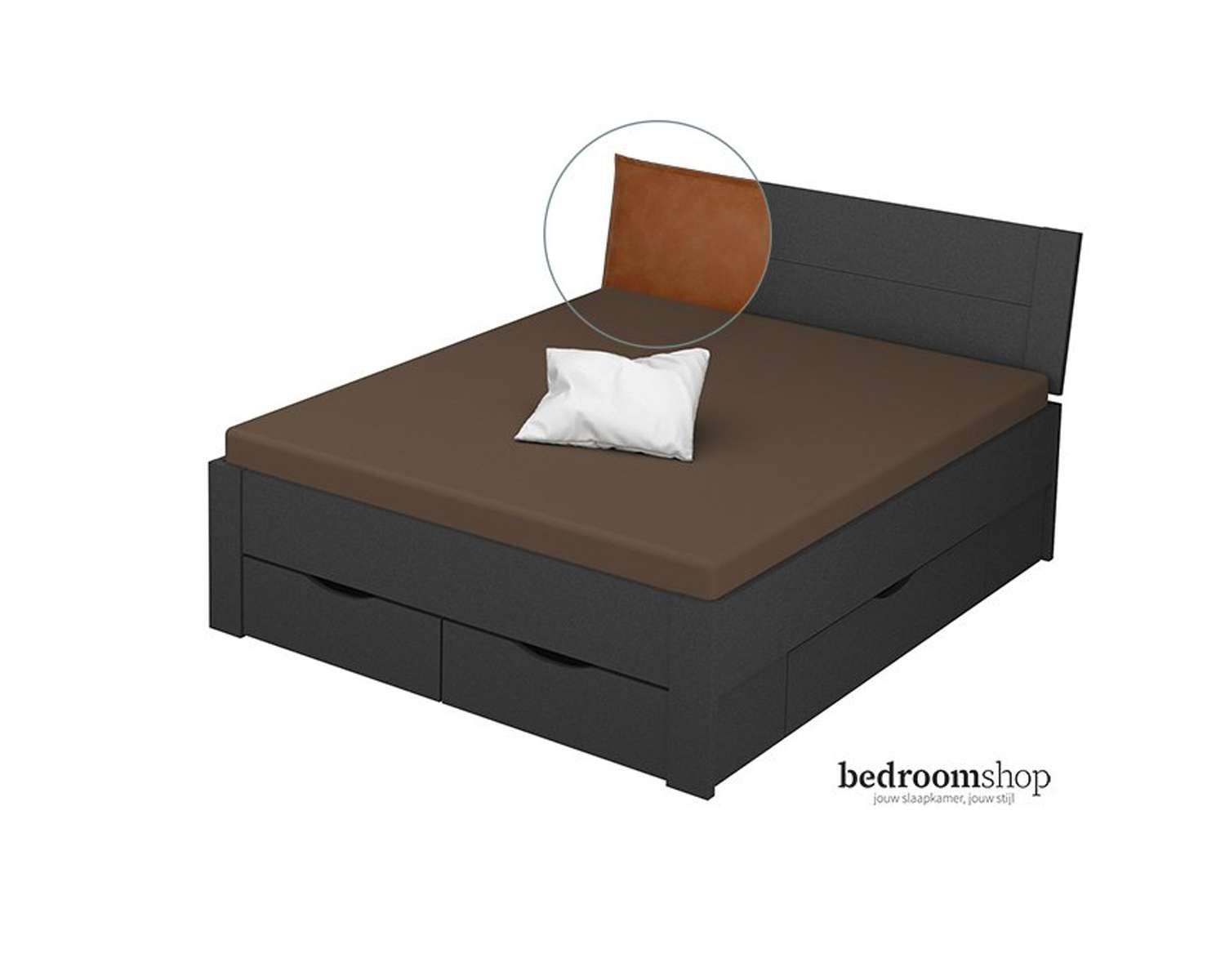 Grijs metallic 160x200 met lades lederlook camel Grijs metallic 160x200 met lades lederlook camel