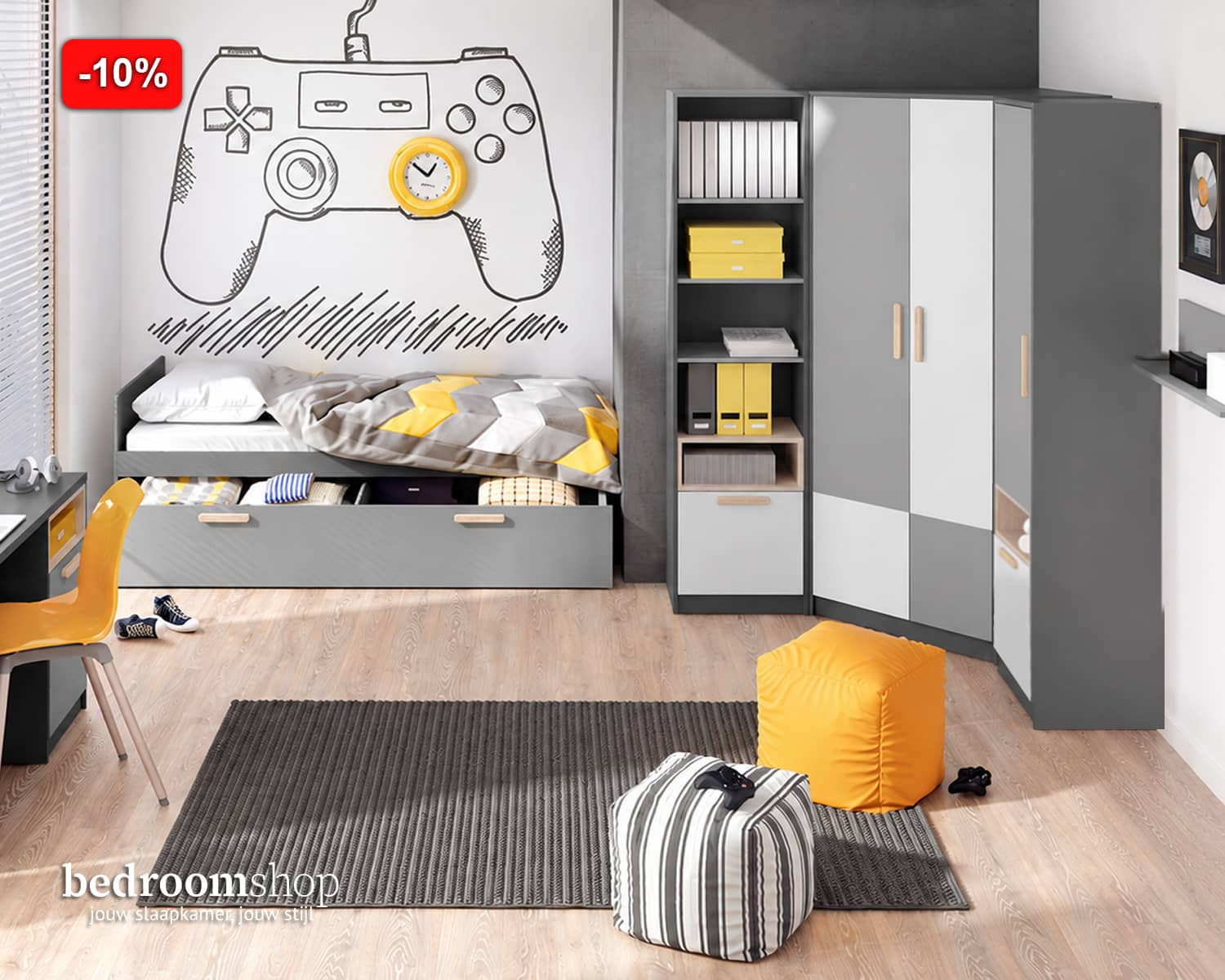 Stoere kinderkamer met hoekkast Stoere kinderkamer met hoekkast