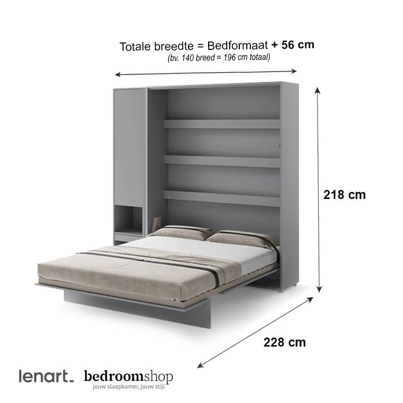 Tweepersoons opklapbed grijs kast