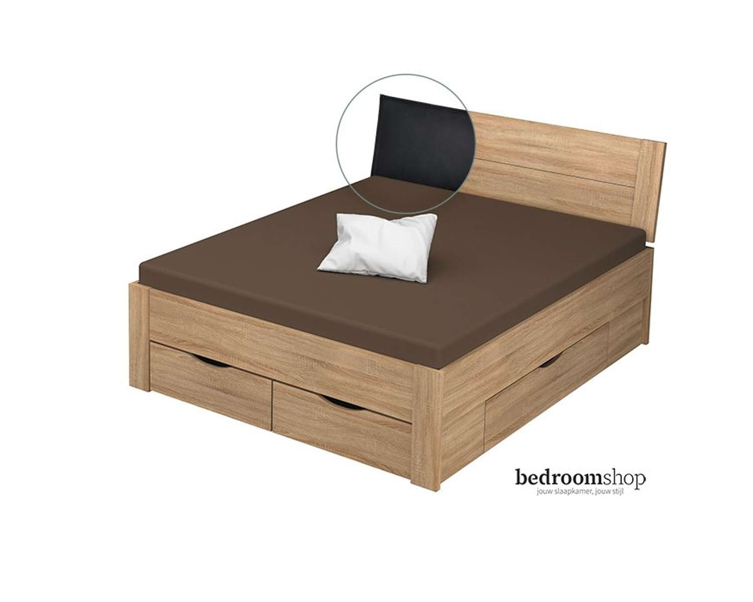 Zand eiken 160x200 met lades lederlook zwart Zand eiken 160x200 met lades lederlook zwart