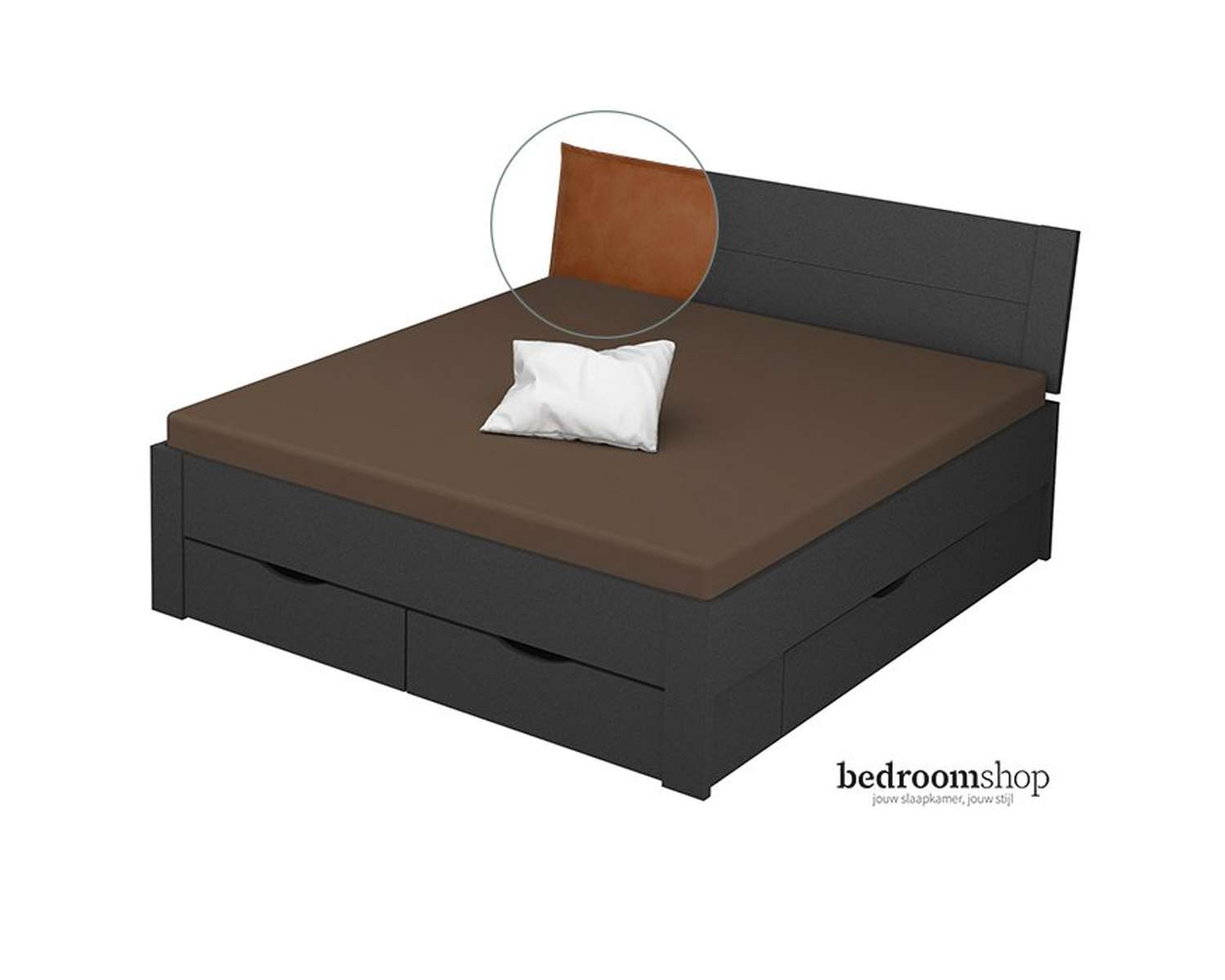 Grijs metallic 180x200 met lades lederlook camel Grijs metallic 180x200 met lades lederlook camel