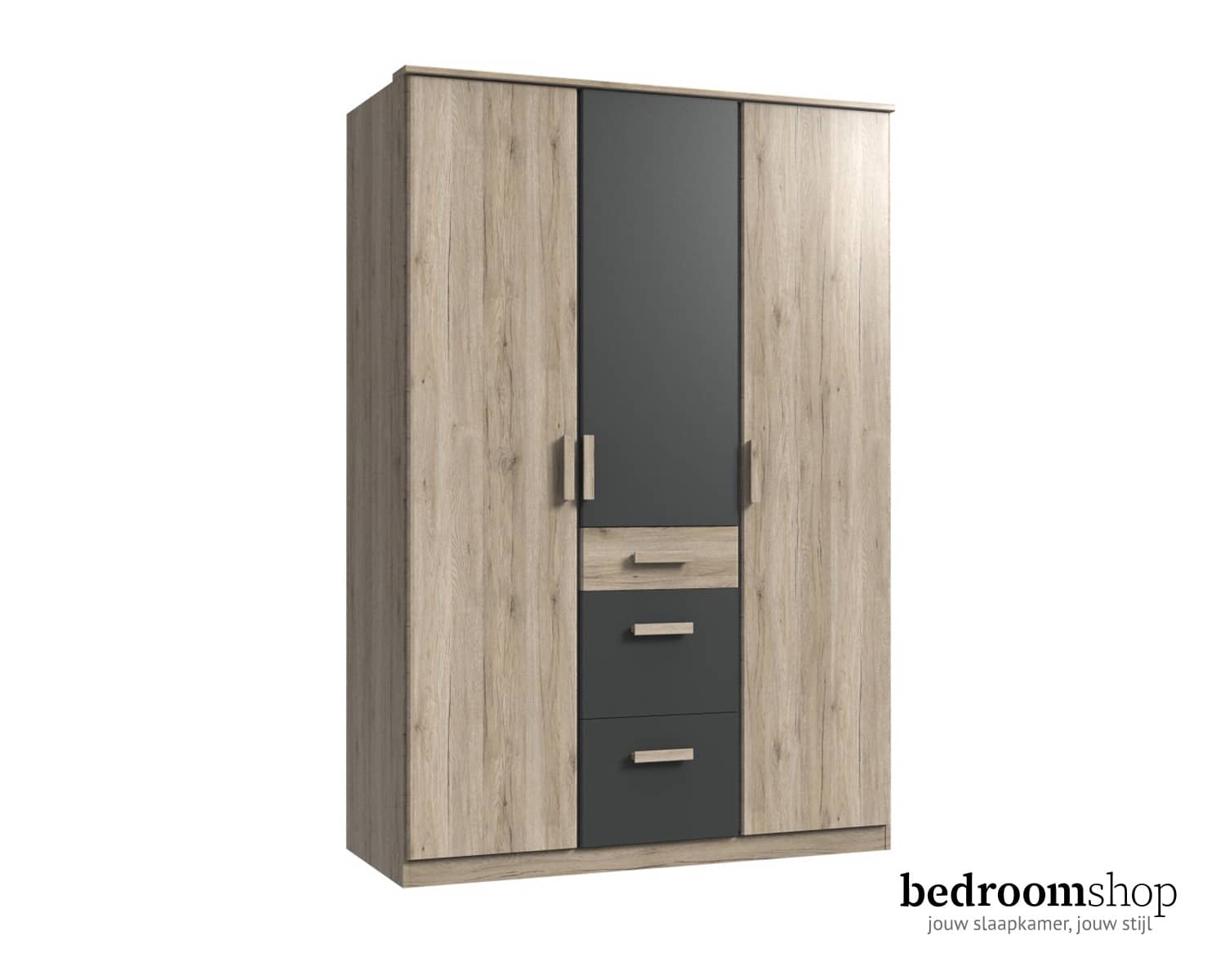 3-deurs kledingkast 135 cm grafiet hout