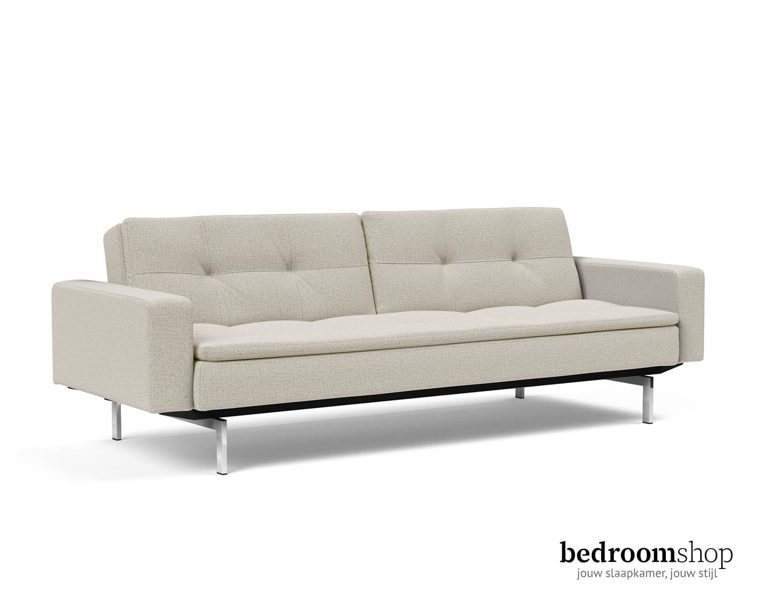 Bedbank beige met chromen poot en armleuningen