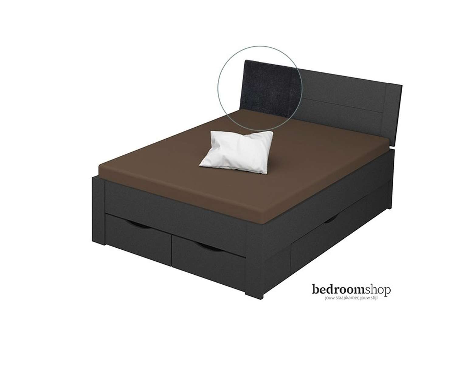Grijs metallic 140x200 met lades stof charcoal Grijs metallic 140x200 met lades stof charcoal