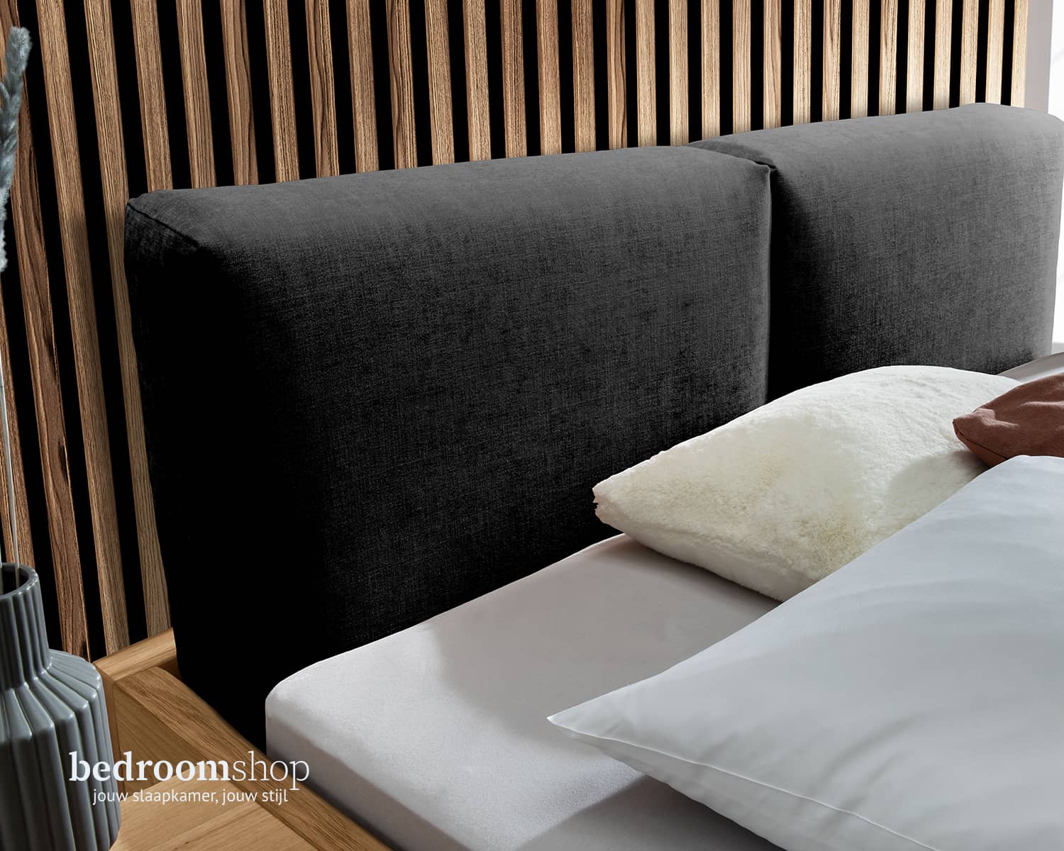 Stoffen antraciet hoofdbord