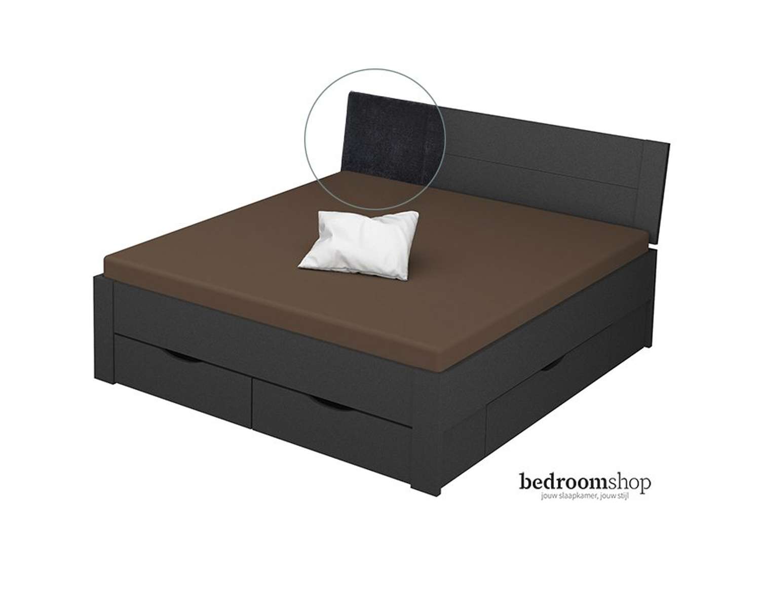 Grijs metallic 180x200 met lades stof charcoal Grijs metallic 180x200 met lades stof charcoal