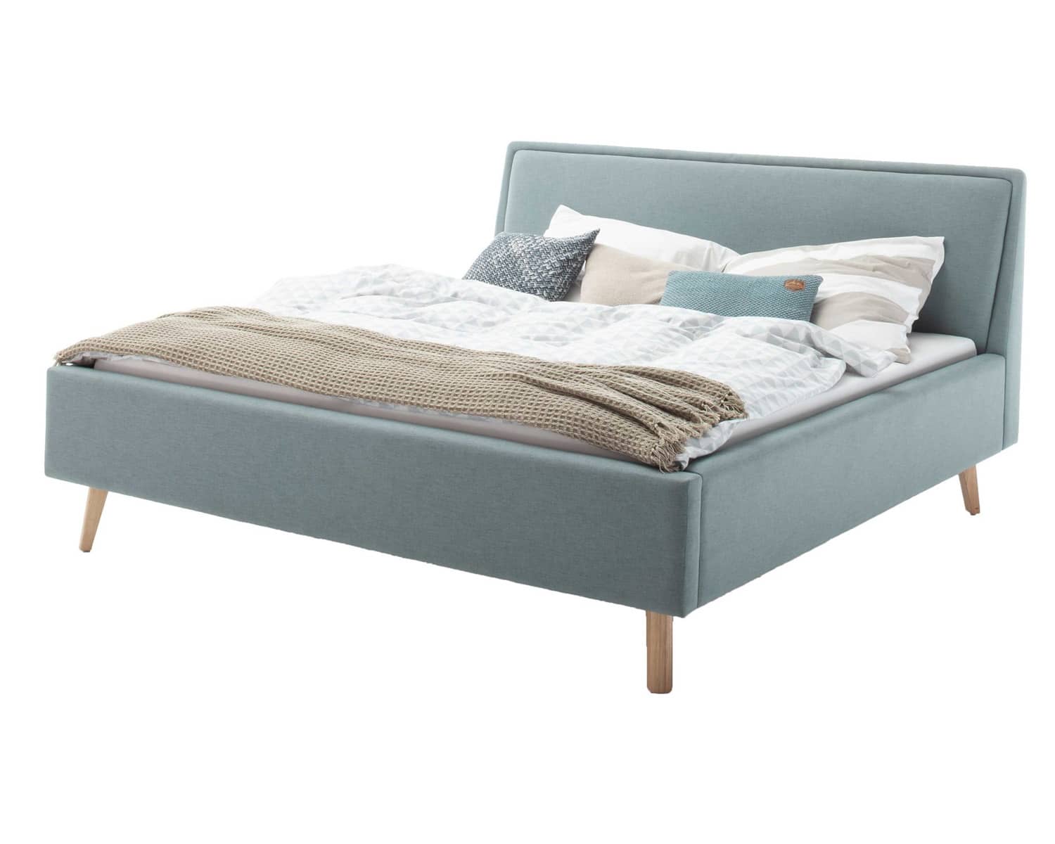 Tweepersoonsbed eiken poten blauw Tweepersoonsbed eiken poten blauw