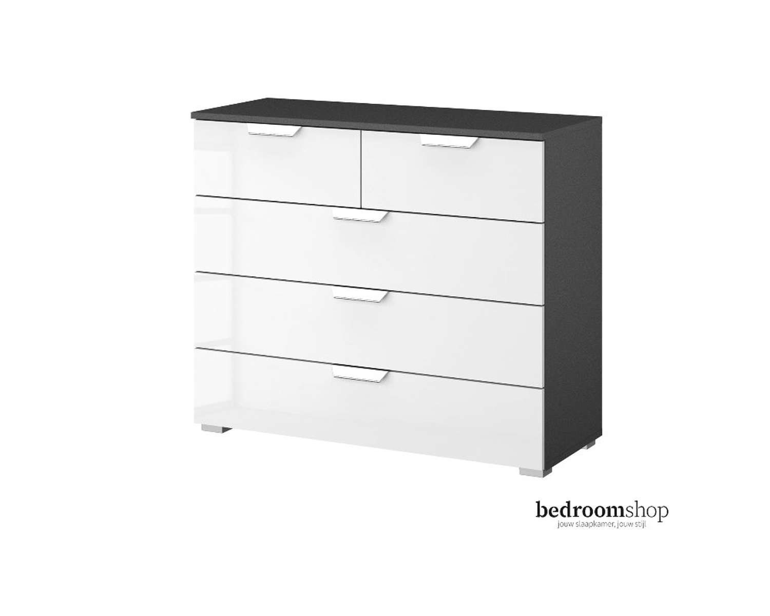 Grijze ladencommode hoogglans met vijf lades Grijze ladencommode hoogglans met vijf lades