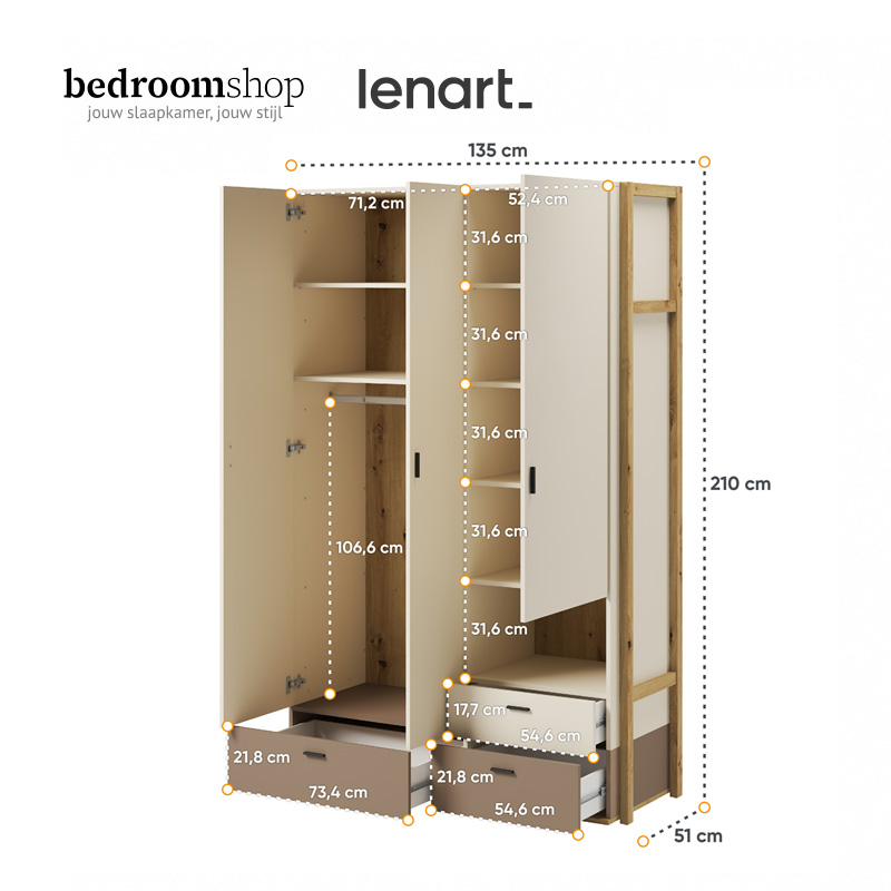 Kinderkledingkast beige 135 cm
