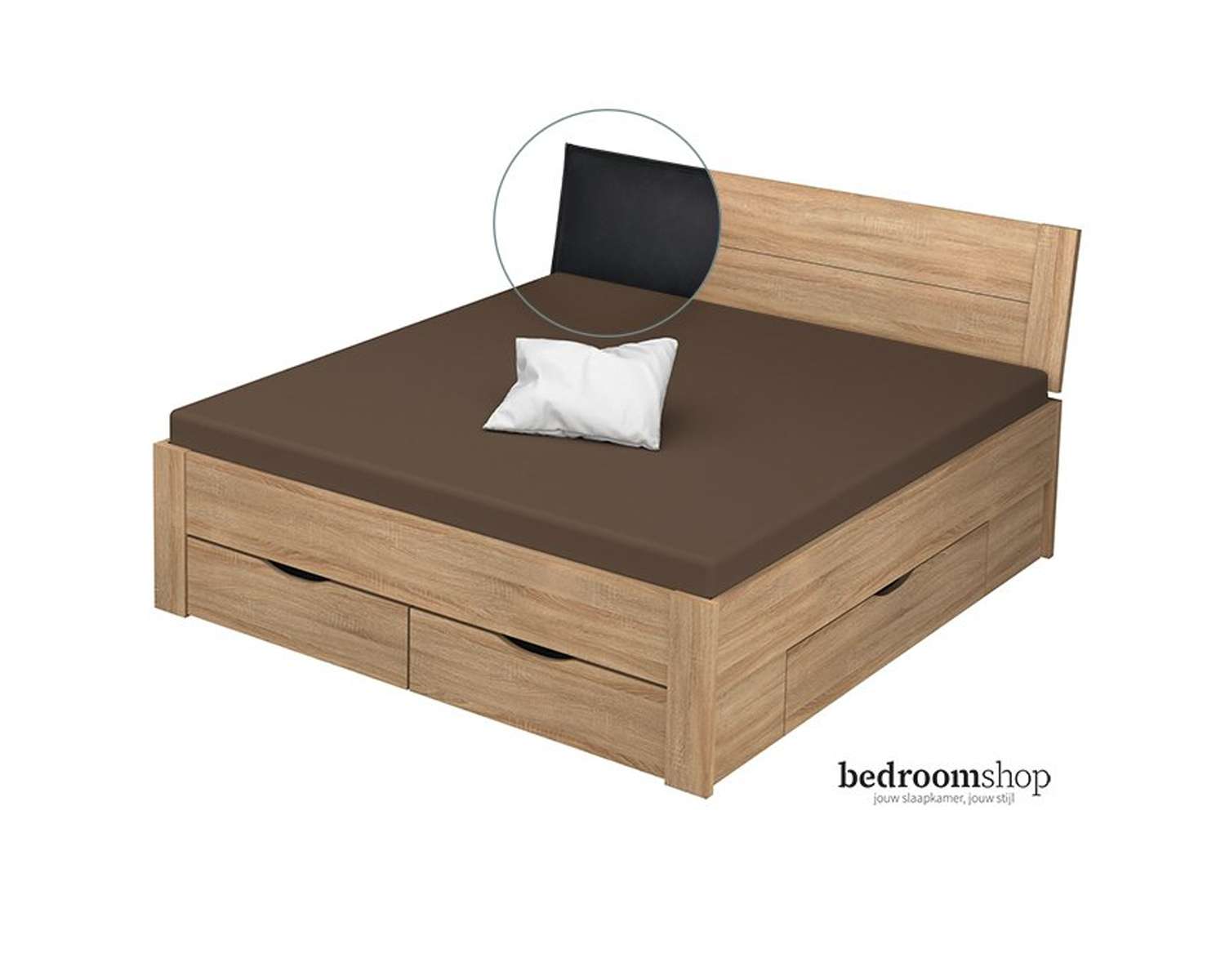 Zand eiken 180x200 met lades lederlook zwart Zand eiken 180x200 met lades lederlook zwart