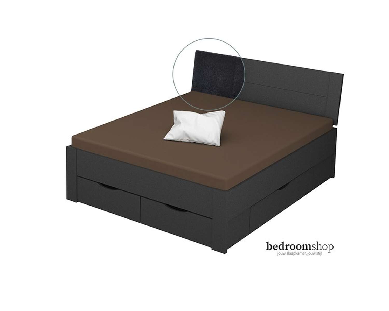 Grijs metallic 160x200 met lades stof charcoal Grijs metallic 160x200 met lades stof charcoal