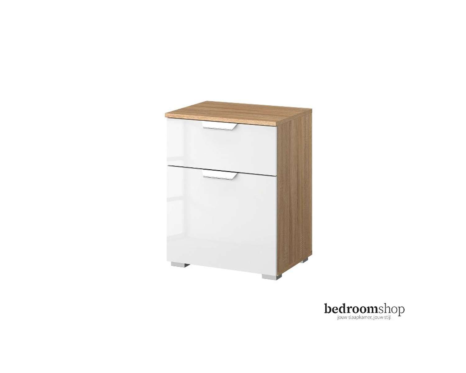 Zand eiken nachtkastje hoogglans met lade en deur