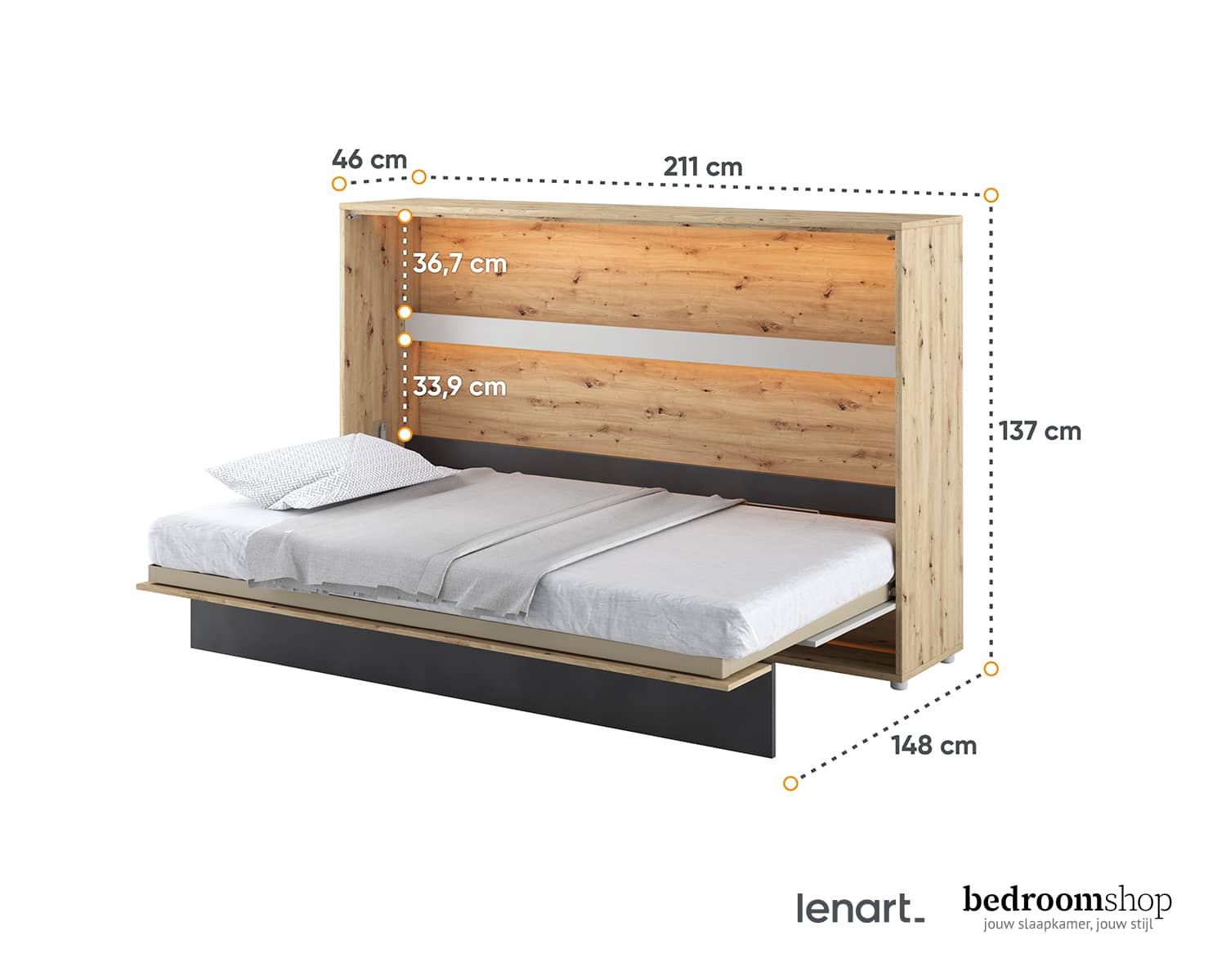 120 opklapbed GrowUp afmetingen