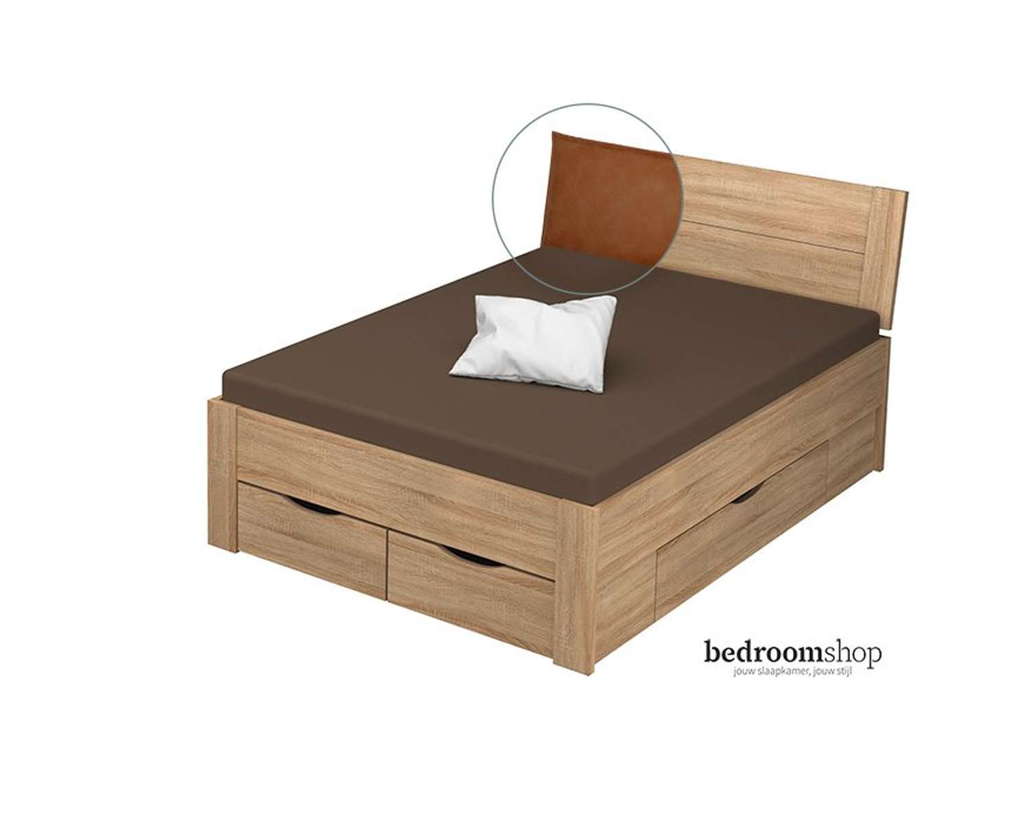 Zand eiken 140x200 met lades lederlook camel Zand eiken 140x200 met lades lederlook camel