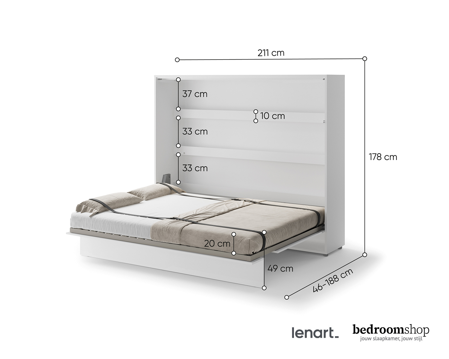 Wit opklapbed horizontaal Wit opklapbed horizontaal