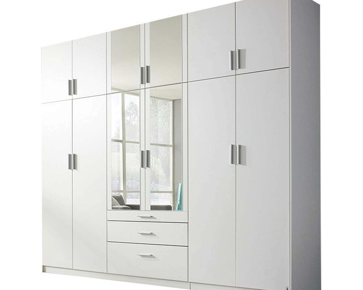 Draaideurkast Montana alpine wit met spiegels 271cm breed x 229cm hoog Draaideurkast Montana alpine wit met spiegels 271cm breed x 229cm hoog