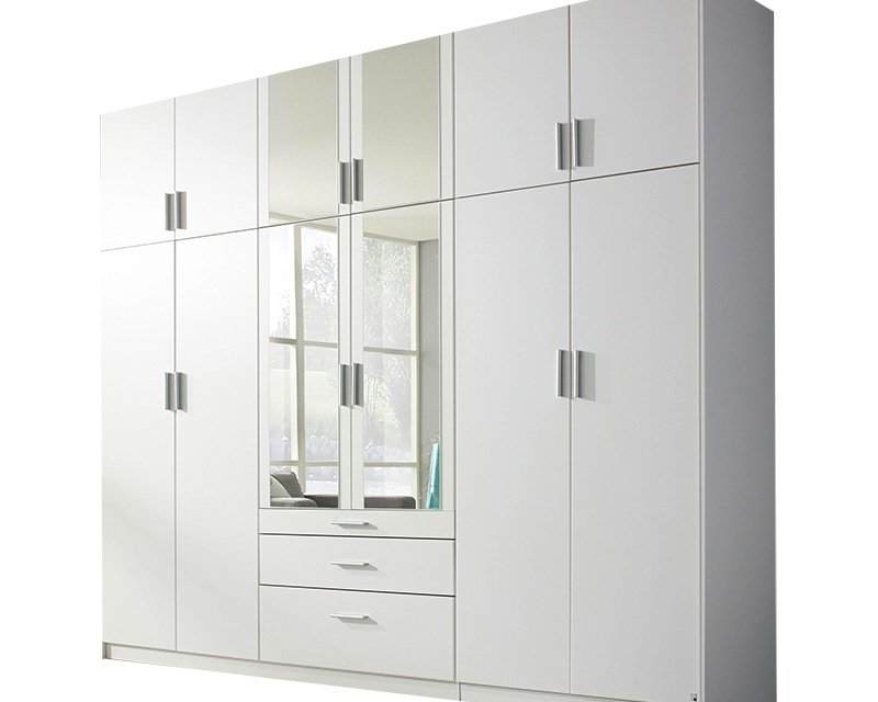 Draaideurkast Montana alpine wit met spiegels 271cm breed x 229cm hoog