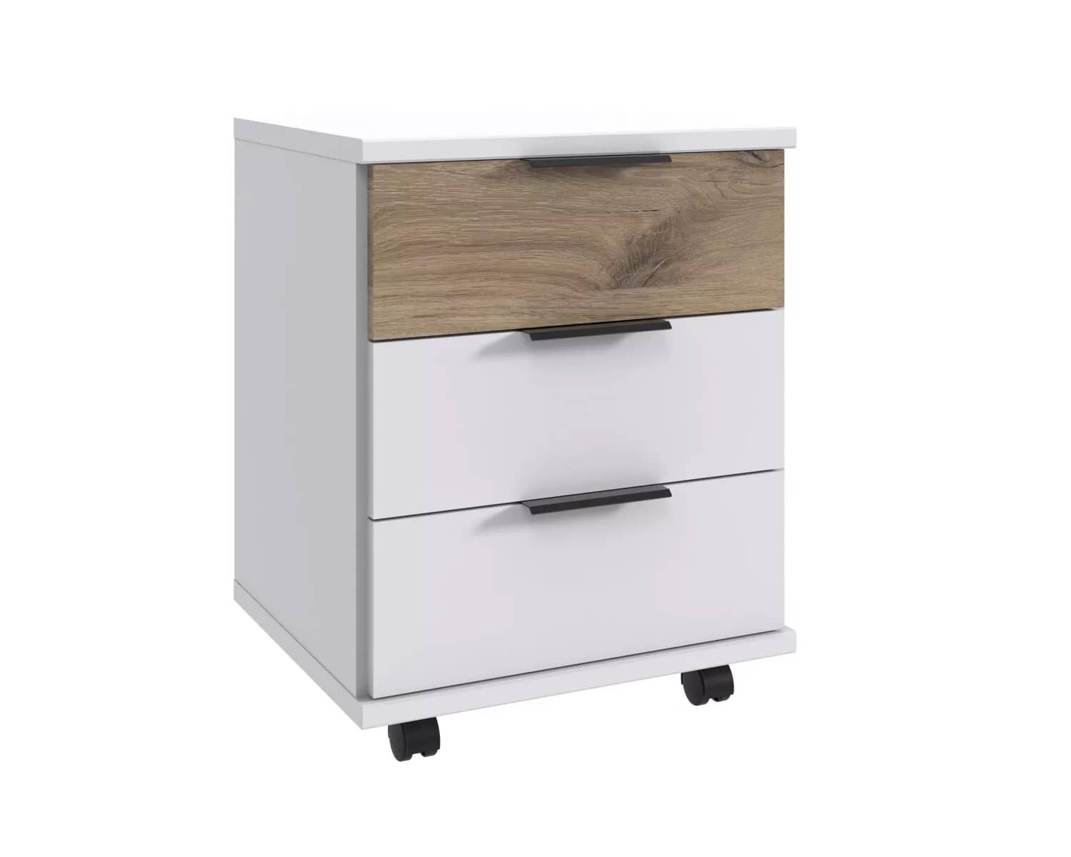 Ladekastje wit met imitatie eiken front 3 lades Ladekastje wit met imitatie eiken front 3 lades