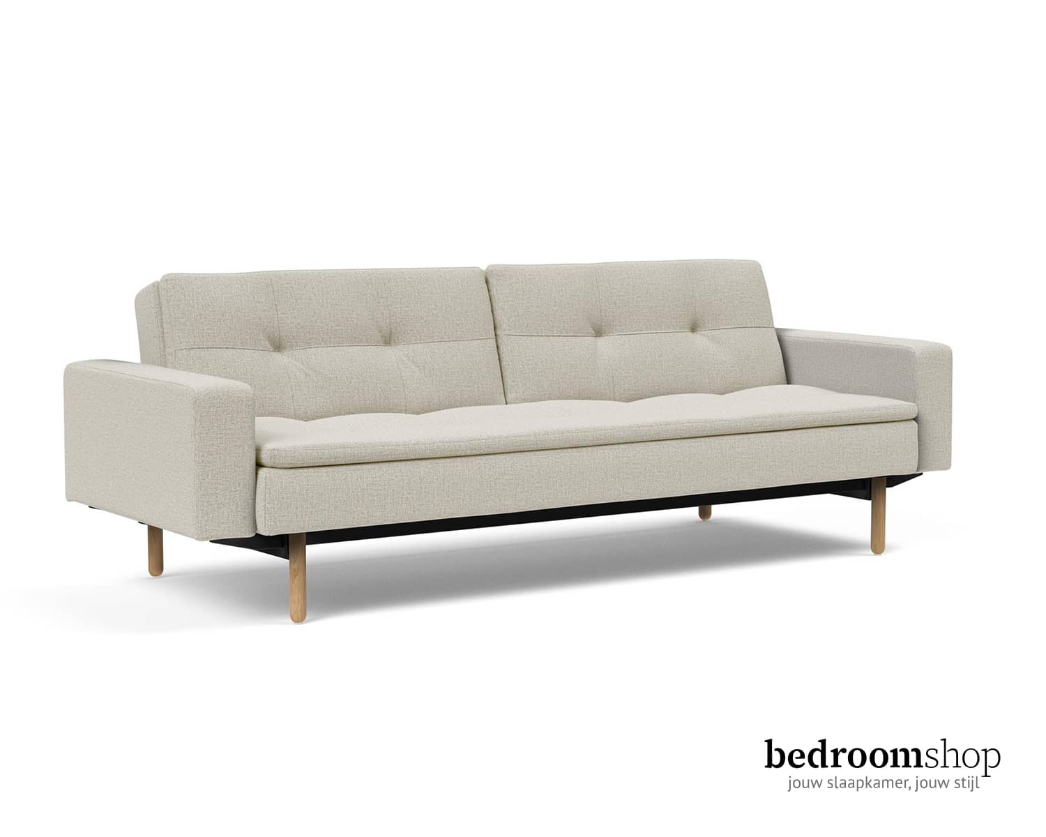 Beige slaapbank met armleuningen