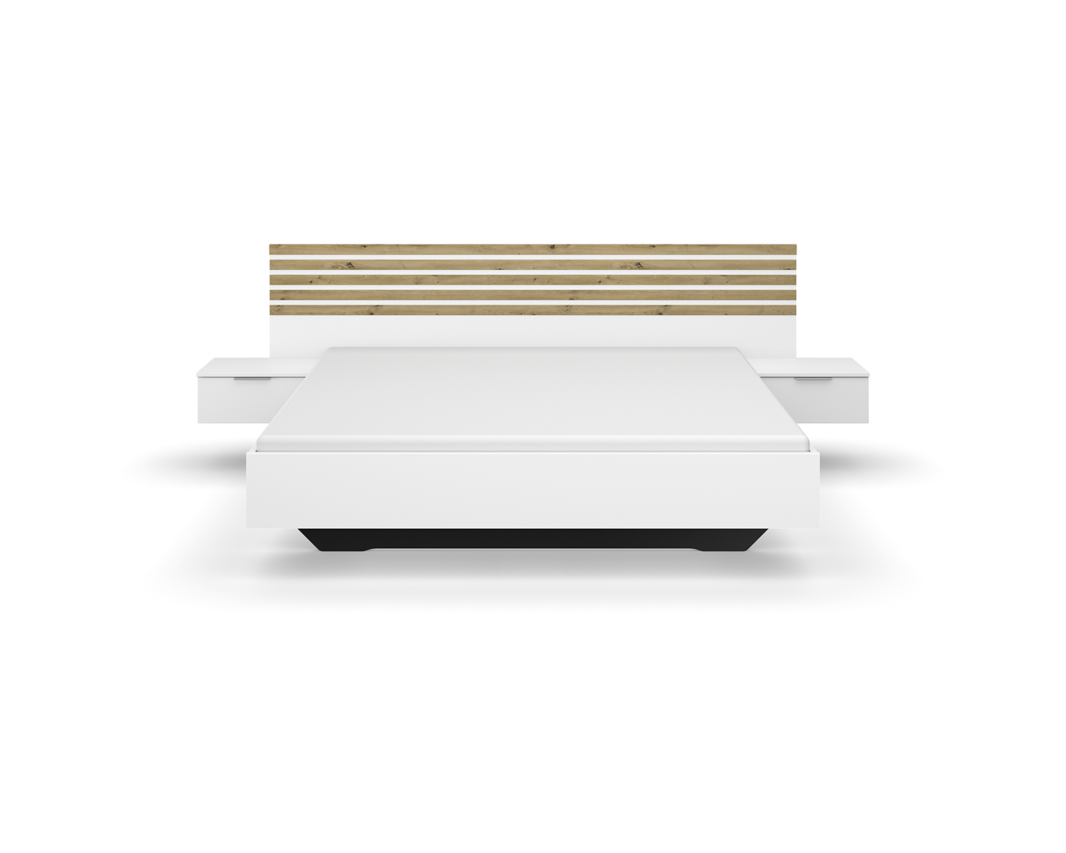 Bed met lamellen alpine wit met artisan eiken details