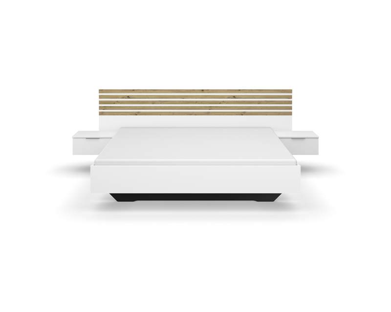Bed met lamellen alpine wit met artisan eiken details