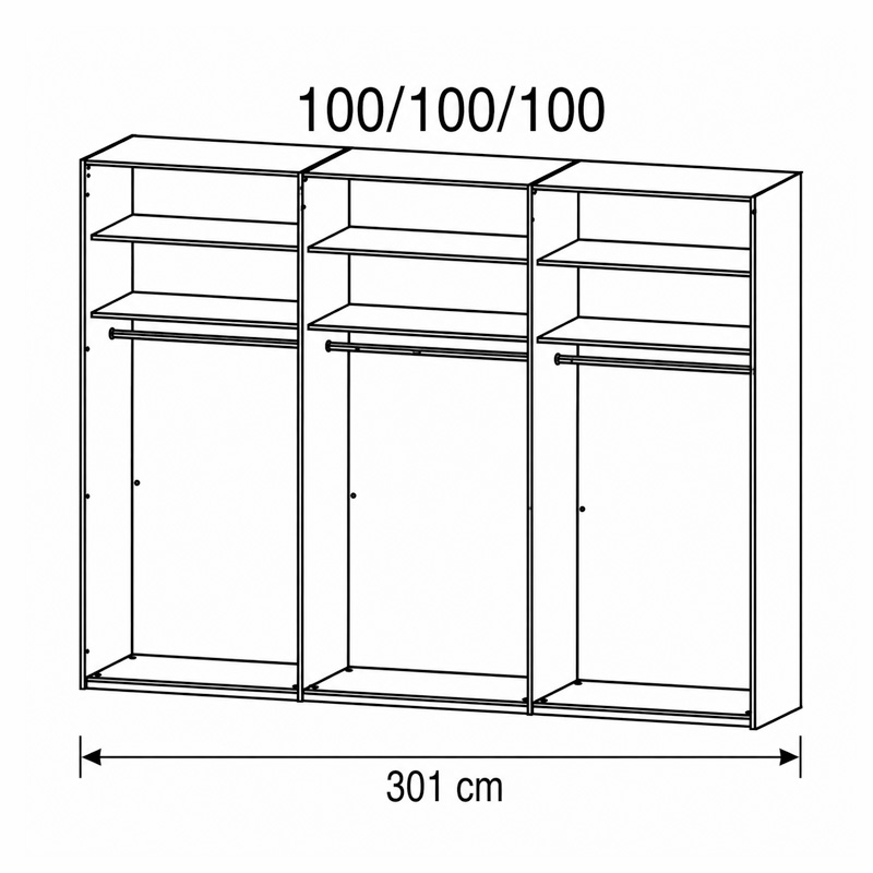 Vakverdeling 301 cm brede kast