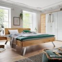 Tweepersoonsbed massief wild eiken en metalen poot