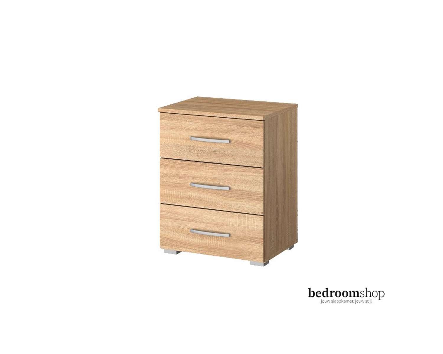 Zand eiken nachtkastje met drie lades