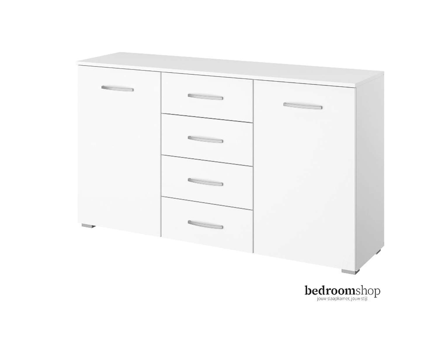Witte combicommode met vier lades en twee deuren Witte combicommode met vier lades en twee deuren