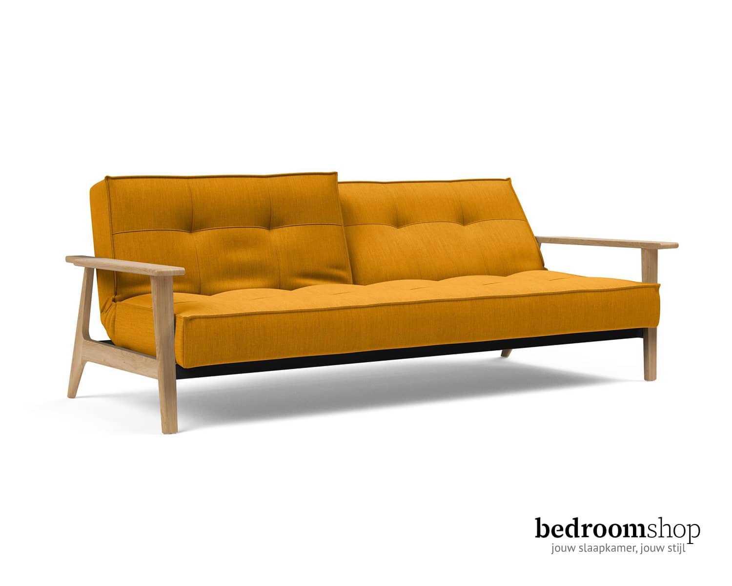 Oranje bedbank met armleuningen