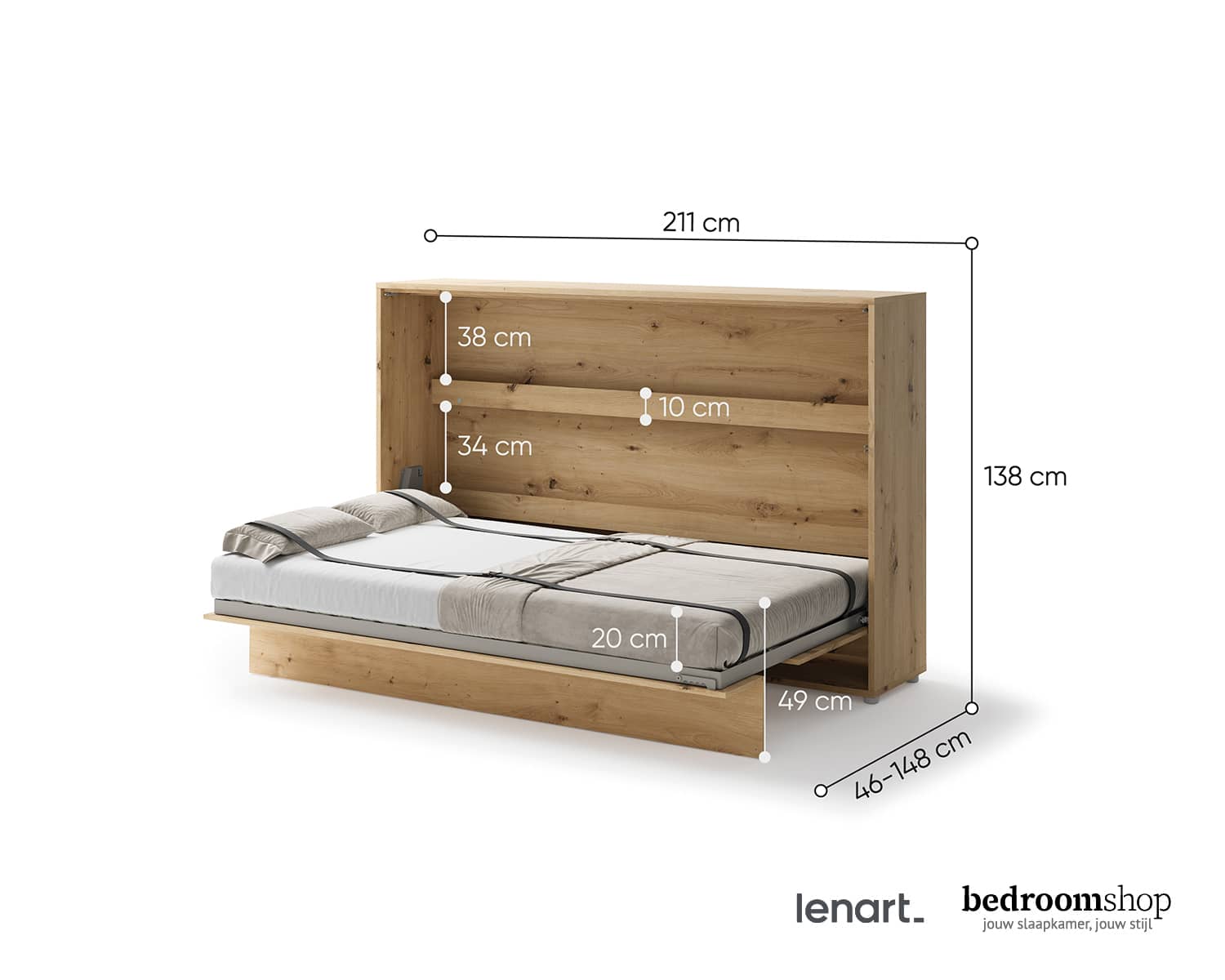 Twijfelaar opklapbed imitatie eiken