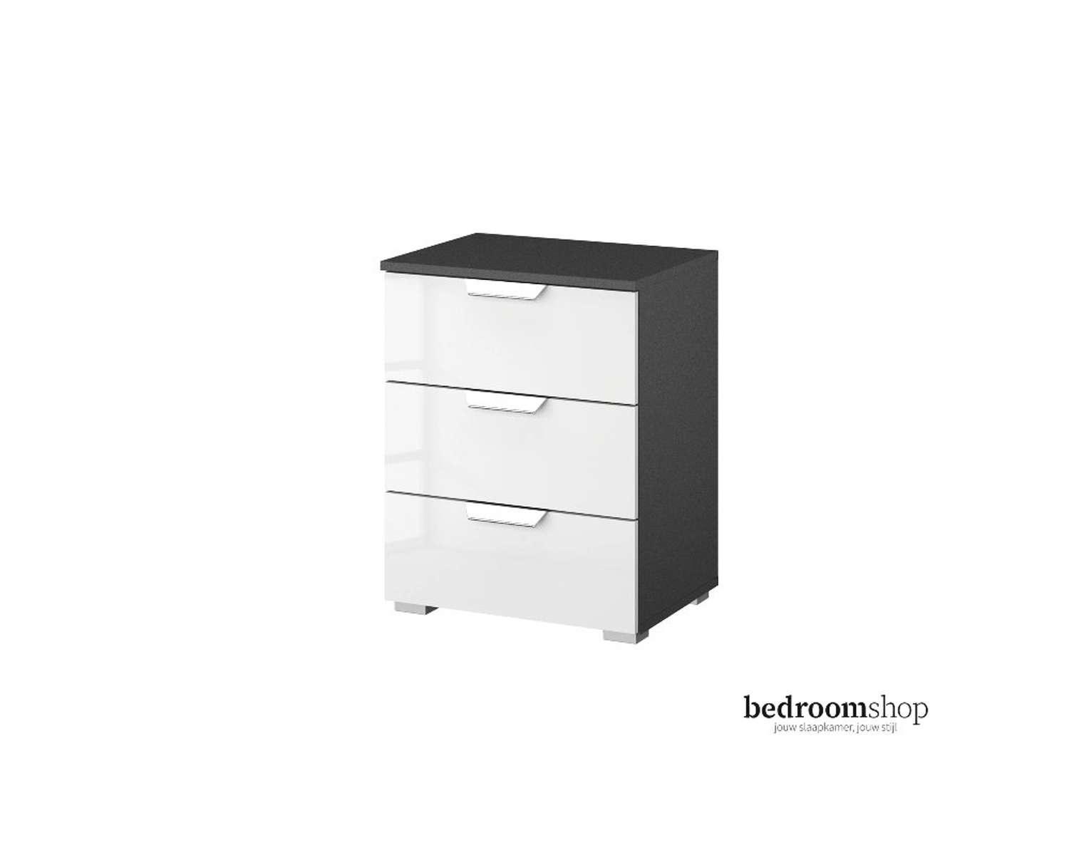 Grijs nachtkastje hoogglans met drie lades