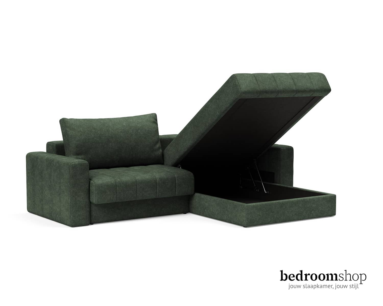 Lue groene slaapbank met opbergruimte