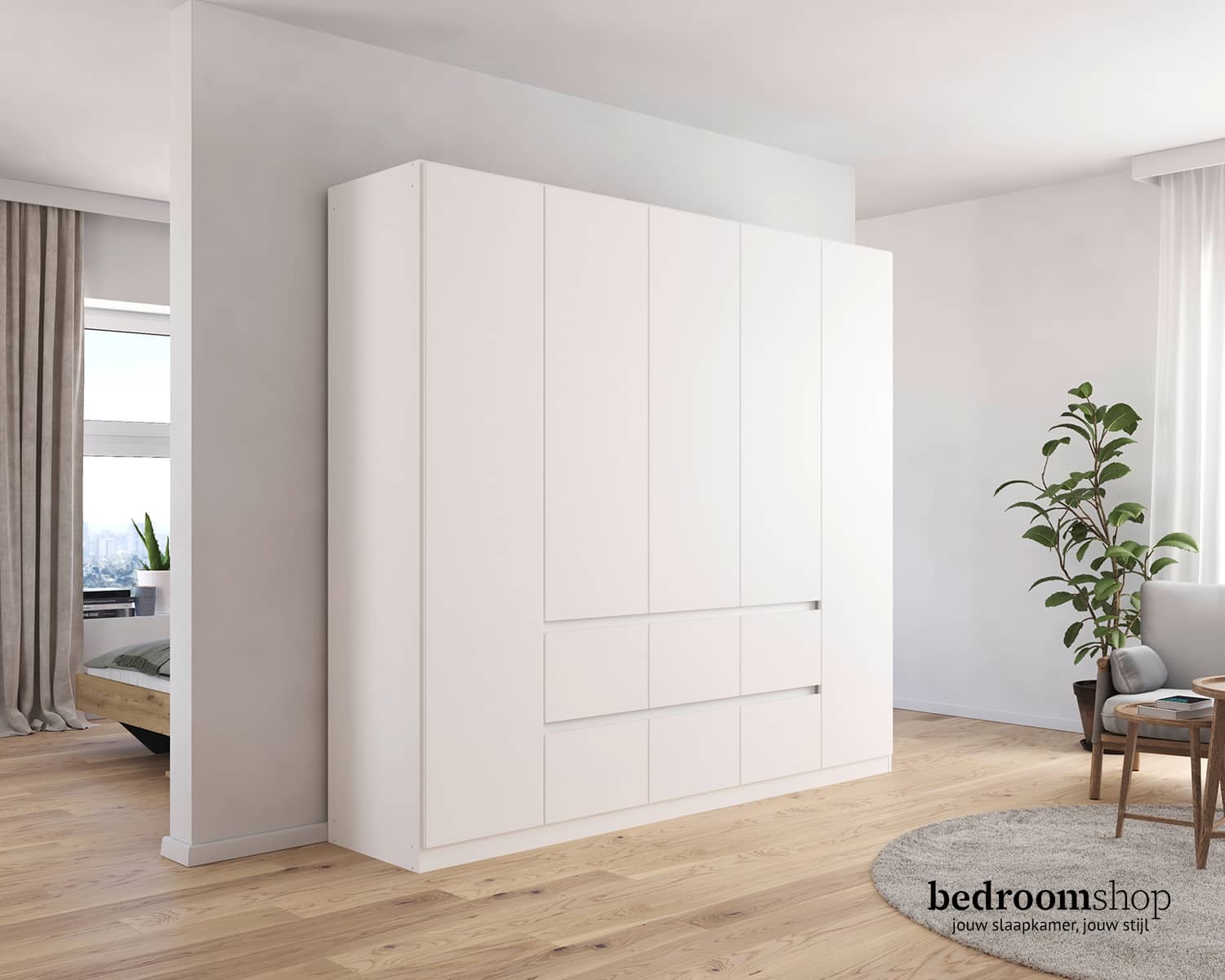 5-deurs witte kledingkast 226cm 5-deurs witte kledingkast 226cm