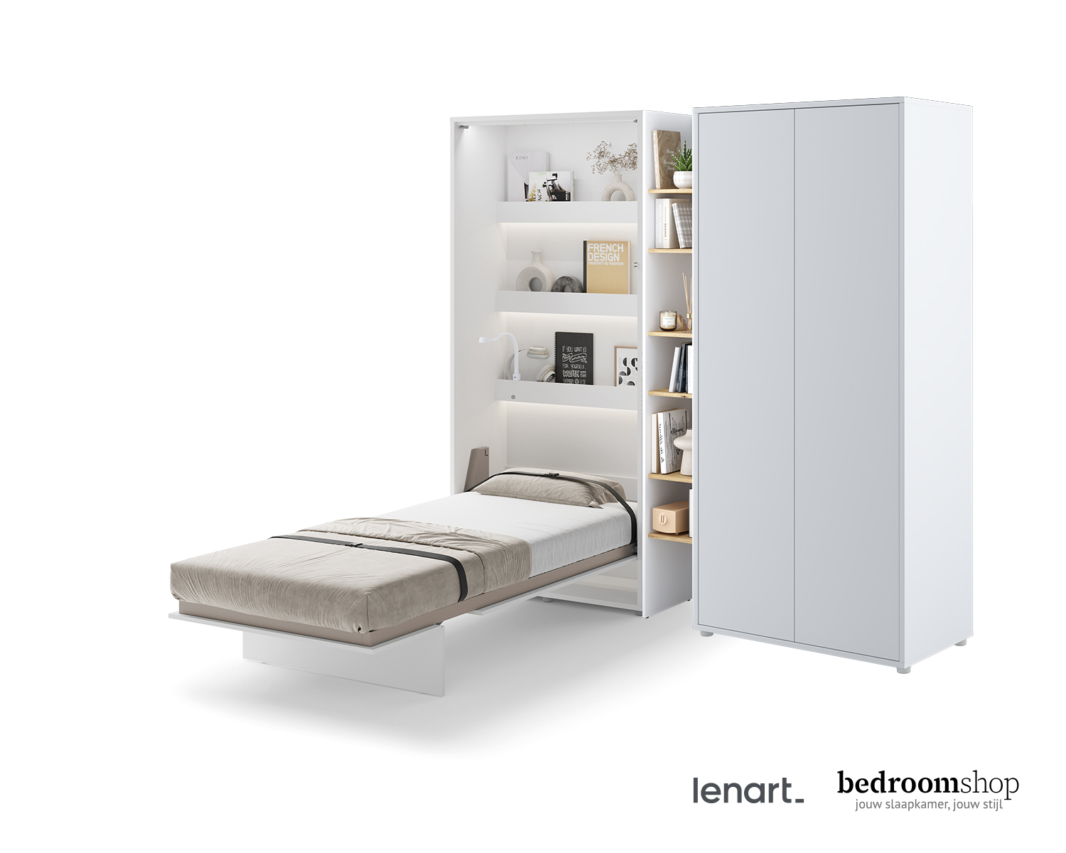 Opklapbed wit - 1persoons - met kasten