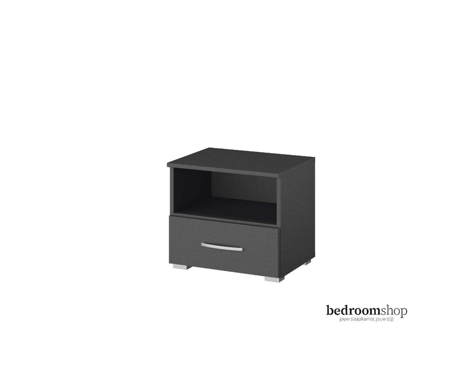 Grijs nachtkastje met lade en nis Grijs nachtkastje met lade en nis
