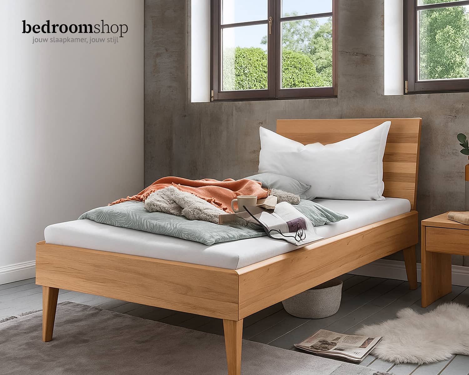 Eenpersoonsbed 90x200 hout kernbeuken