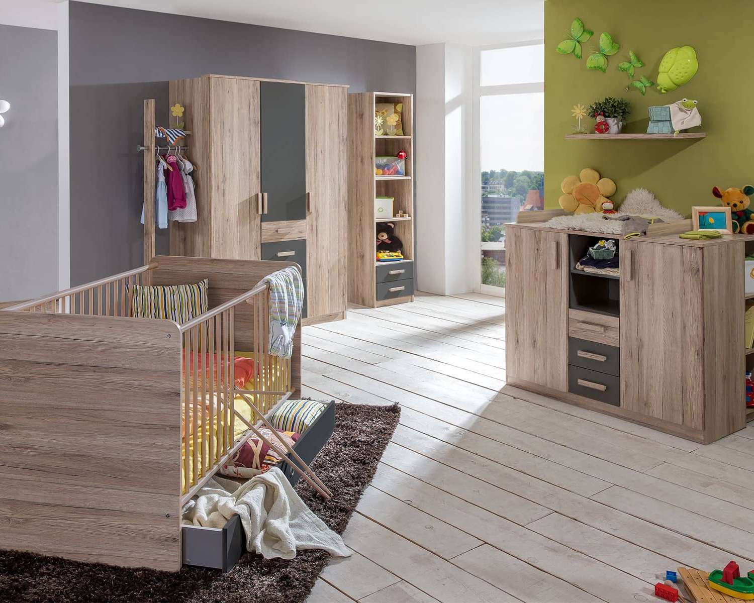 Complete babykamer houtlook grafiet Complete babykamer houtlook grafiet