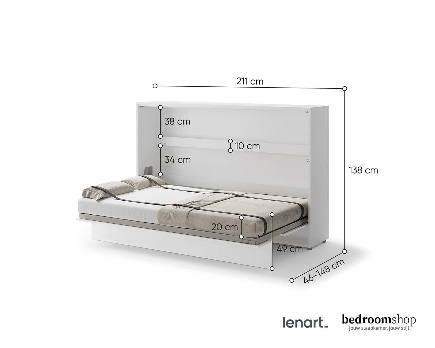Twijfelaar wit opklapbed 120x200