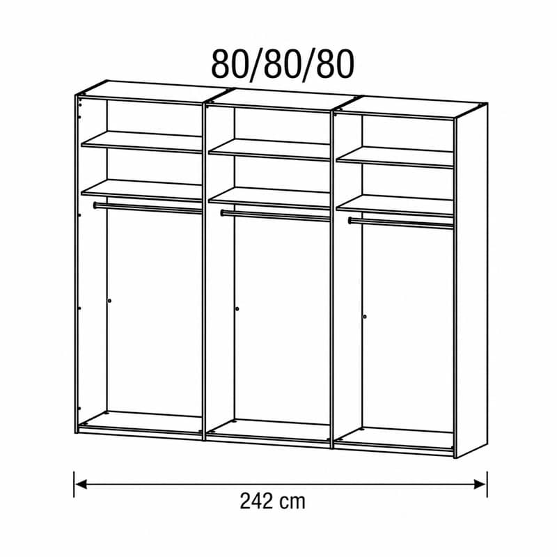 Vakverdeling 3 deurs 242 cm