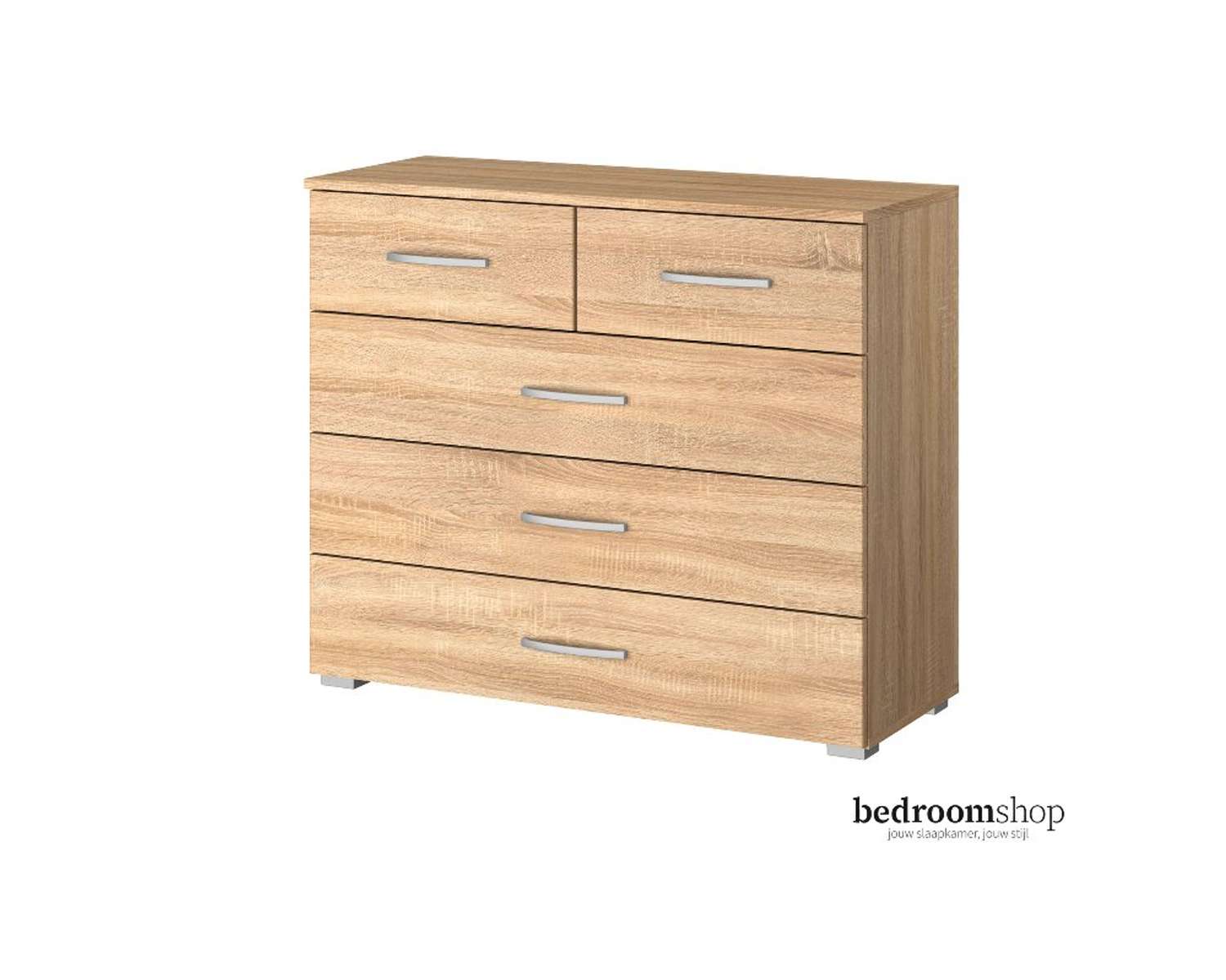 Zand eiken ladencommode met vijf lades Zand eiken ladencommode met vijf lades