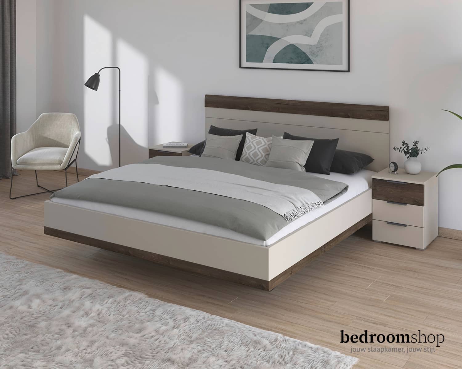 Tweepersoonsbed met nachtkastjes Tweepersoonsbed met nachtkastjes