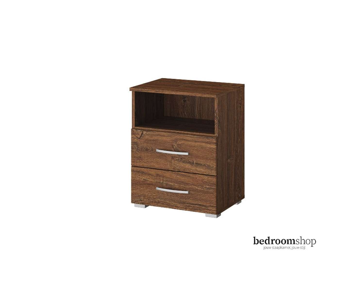 Kern eiken nachtkastje met twee lades en nis