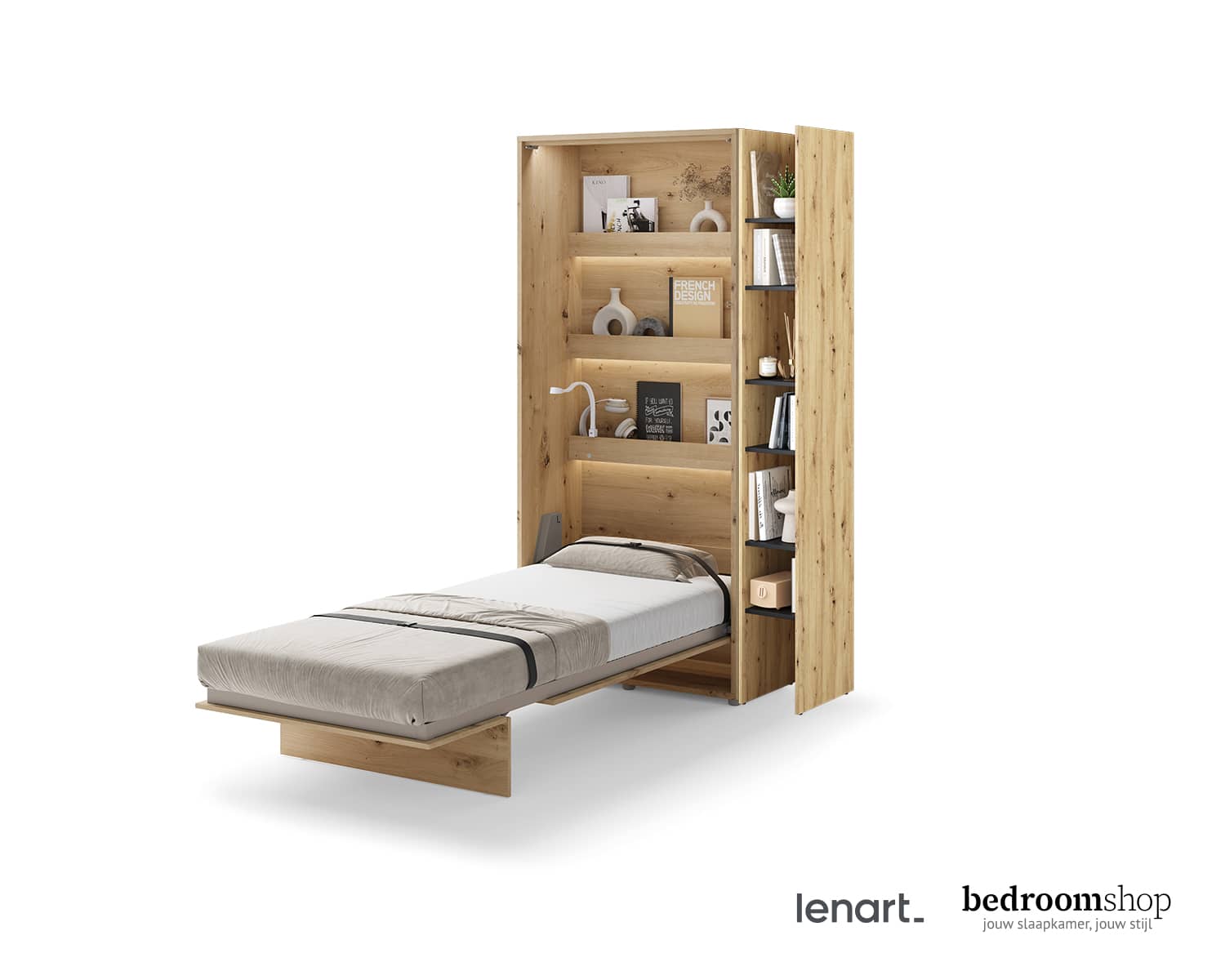 Opklapbed eenpersoons imitatie eiken