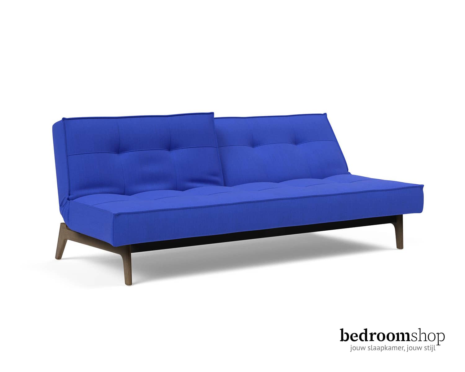 Blauwe bedbank donker onderstel