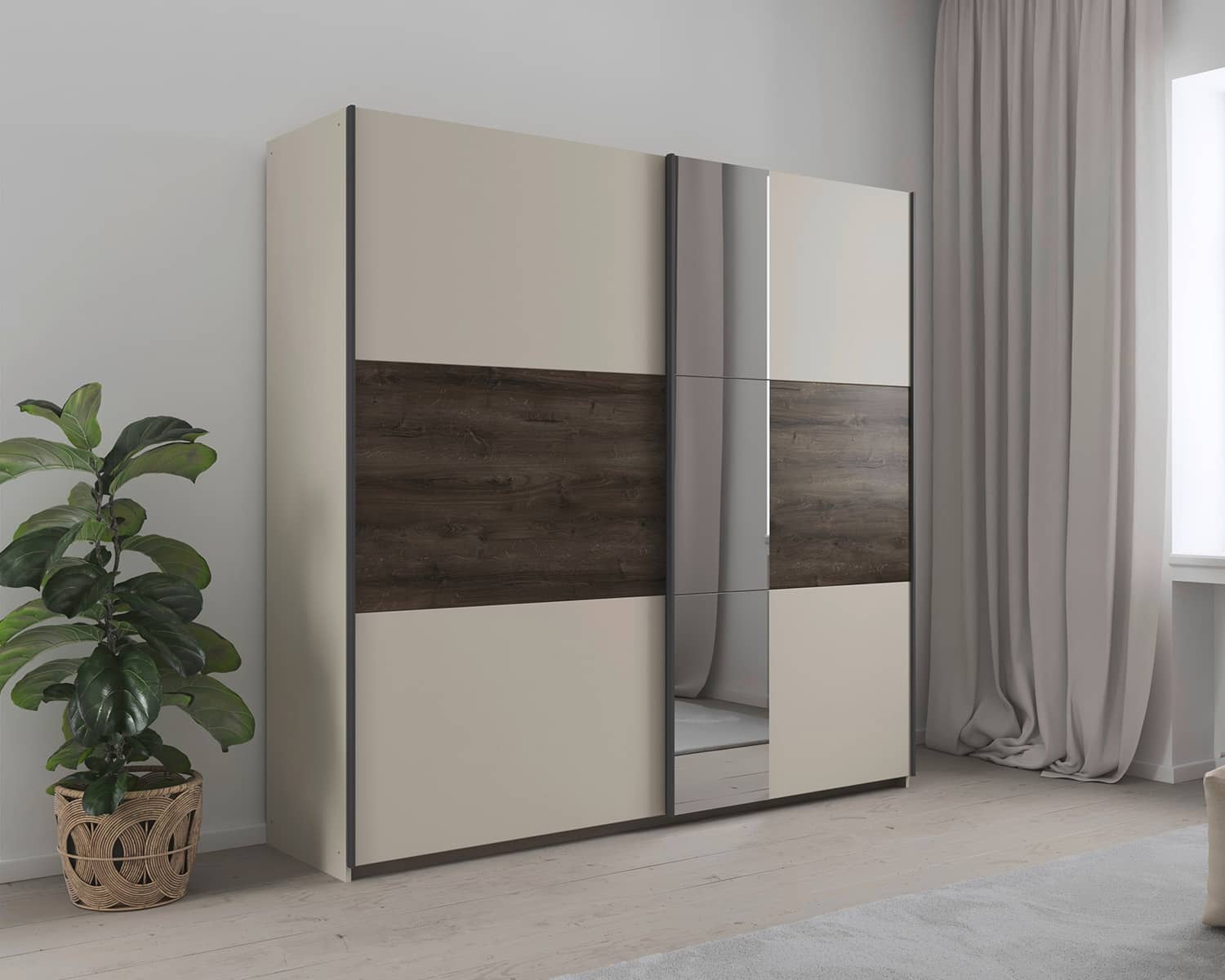 Schuifdeurkast 218 cm breed met spiegel Schuifdeurkast 218 cm breed met spiegel