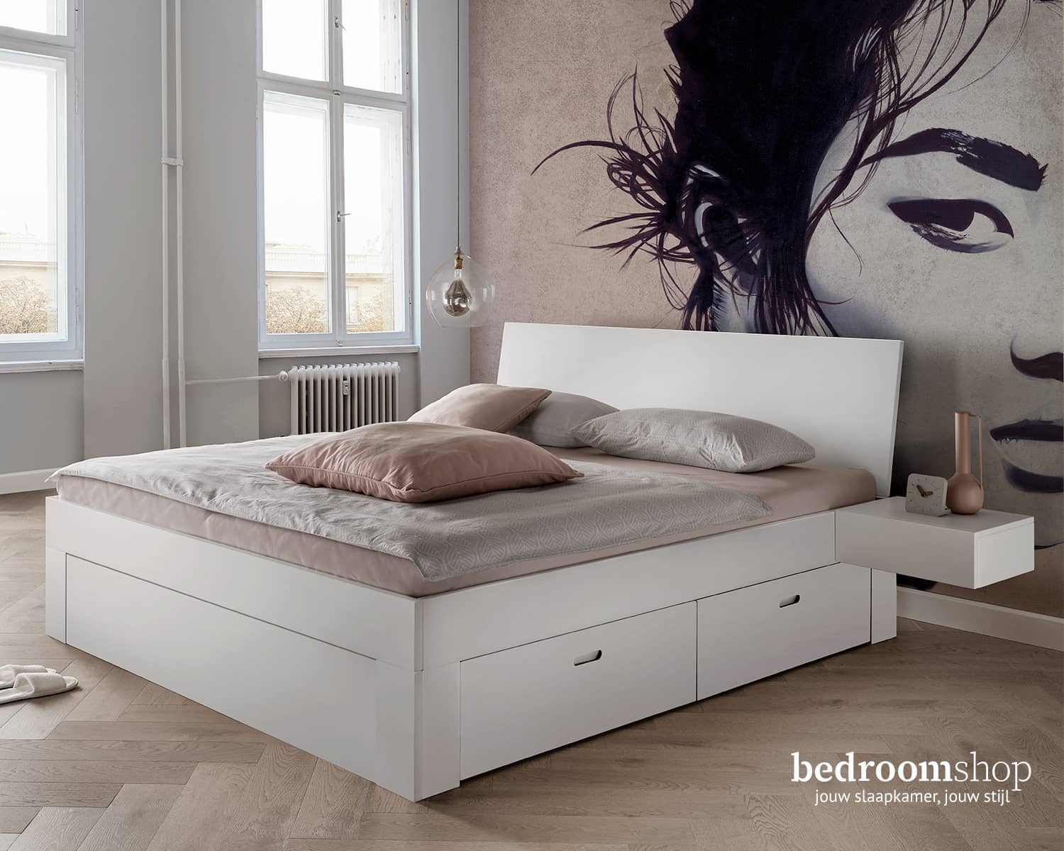Wit bed (massief) met opbergruimte Wit bed (massief) met opbergruimte