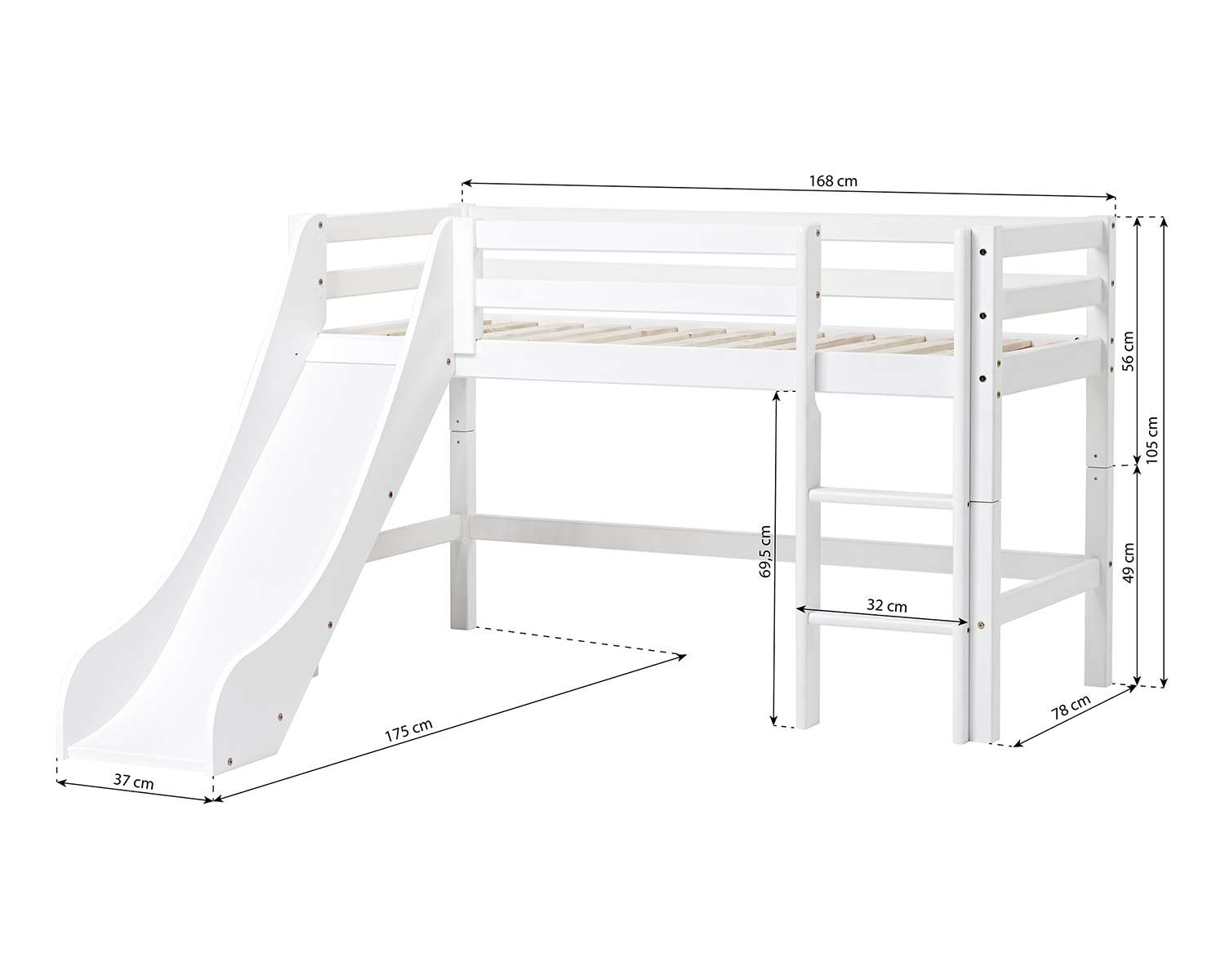 Afmetingen bed met glijbaan