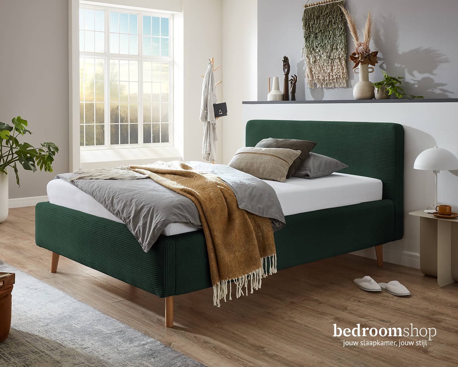 Ribbelstof groen bed Ribbelstof groen bed